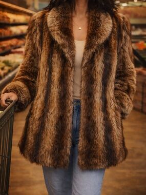 Peiser and Berk 1980s real Fox fur vintage coat size small.